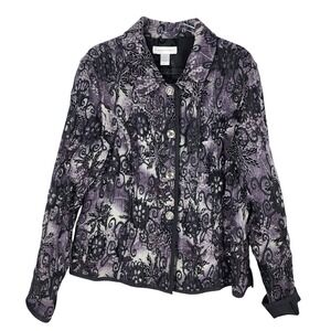 Womens Purple Black Floral Lace Jacket Large Whimsigoth Dark Academia Office‎